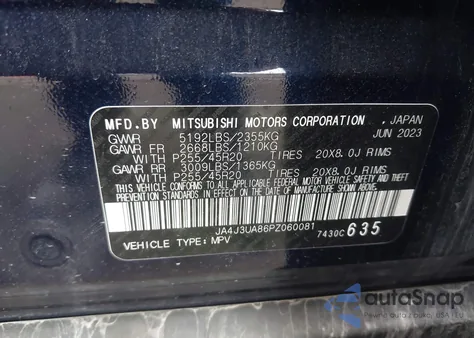 2023 Mitsubishi Outlander Se 2.5 2Wd z USA, uszkodzony, nr VIN JA4J3UA86PZ060081